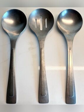 Magnolia Metal Serving Utensil Set of 3 Heavy Solid Serving Spoons